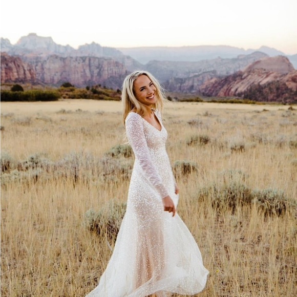 Anna Campbell Wedding Dress - Sydney Long Sleeve Sequin Evening Gown - Picture 2 of 13